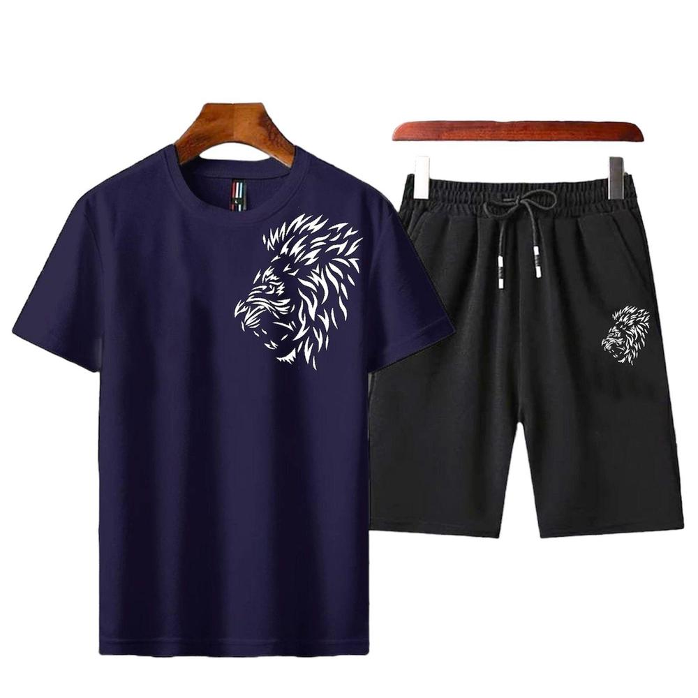 2 Pcs Men's Polyester Printed T-shirt & Shorts